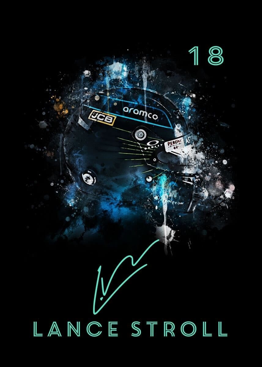 Affiche Formule 1 Casque Aquarelle Nom du coureur Signature Numéro de course · Impression décorative sans cadre
