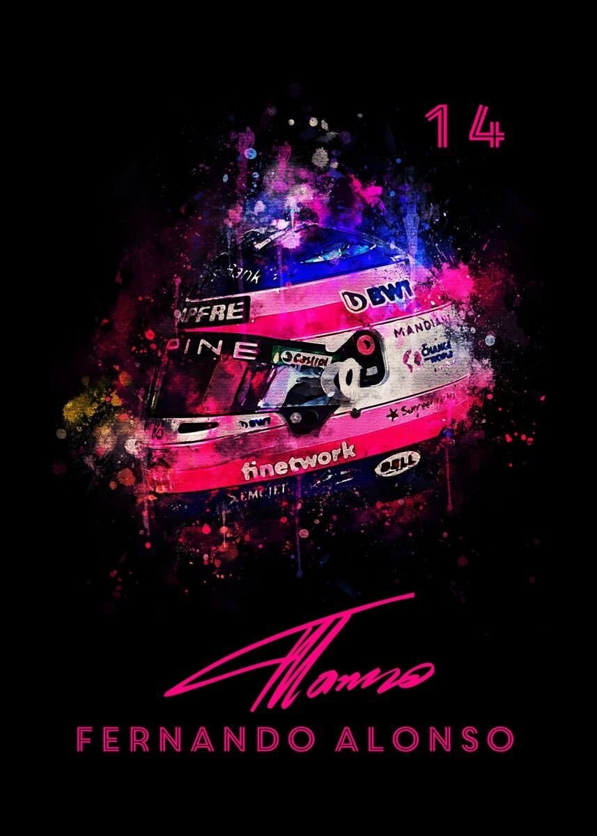 Affiche Formule 1 Casque Aquarelle Nom du coureur Signature Numéro de course · Impression décorative sans cadre