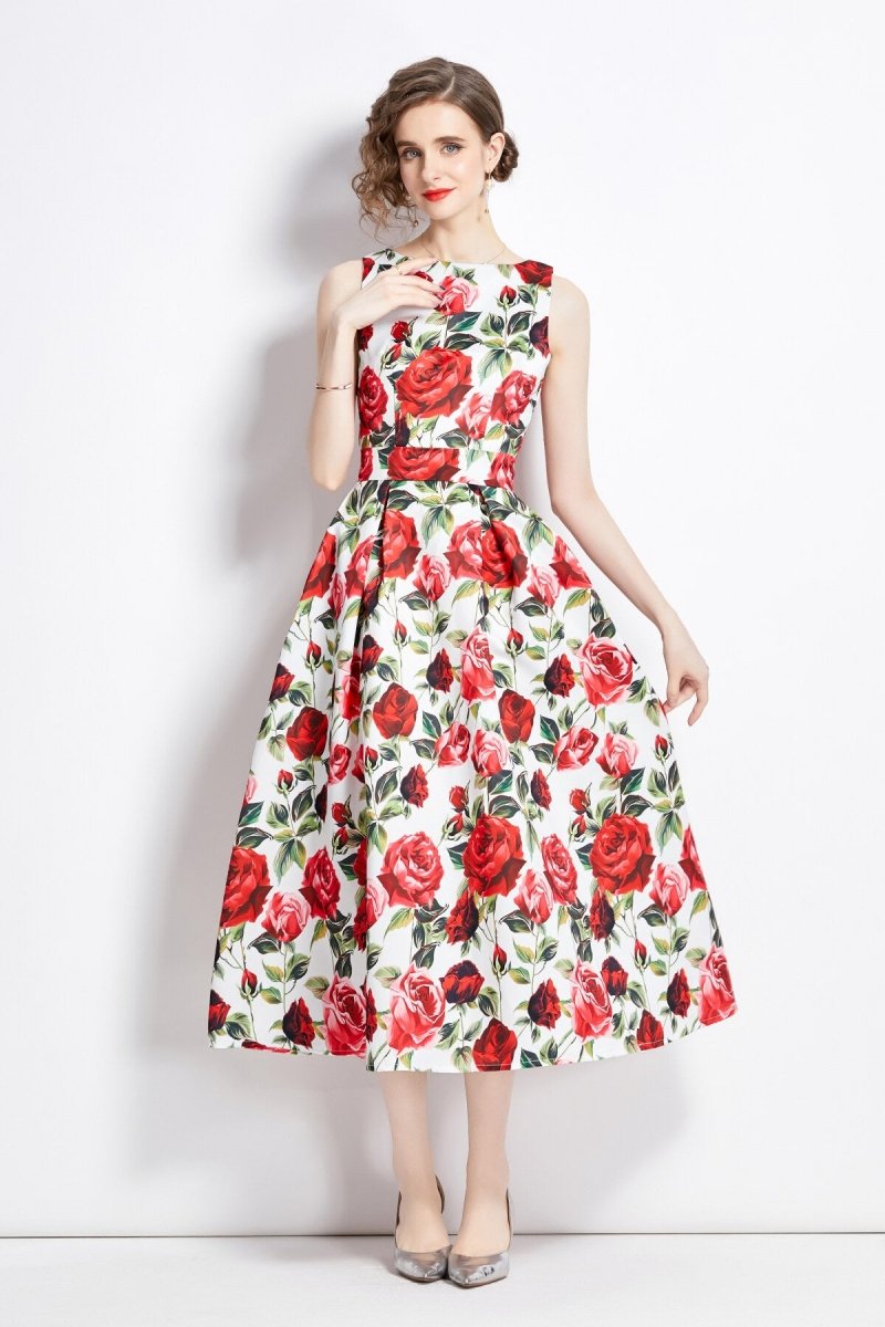 Robe trapèze florale moulante sans manches